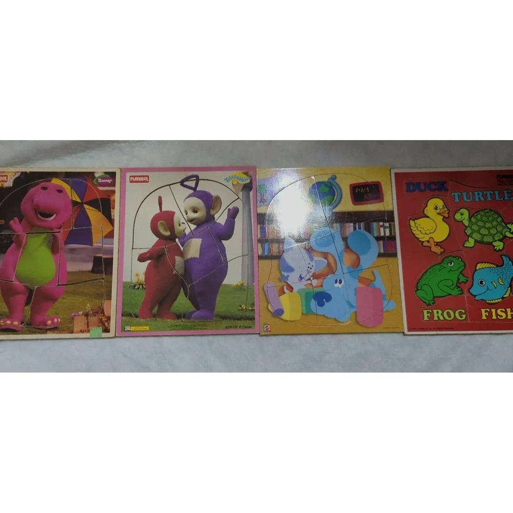 Barney Blues Clues Teletubbies Playskool Swim Wooden Puzzles Vintage lot